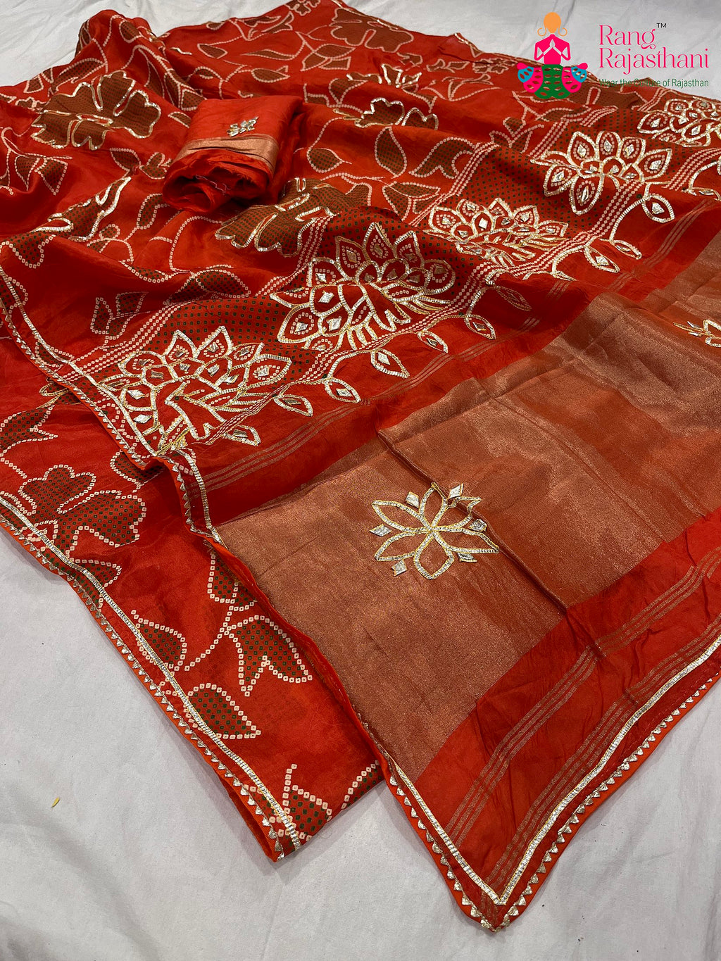 Orange Pure Russian Silk Gota Patti Work Saree : Festive Glow