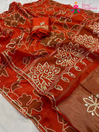 Orange Pure Russian Silk Gota Patti Work Saree : Festive Glow