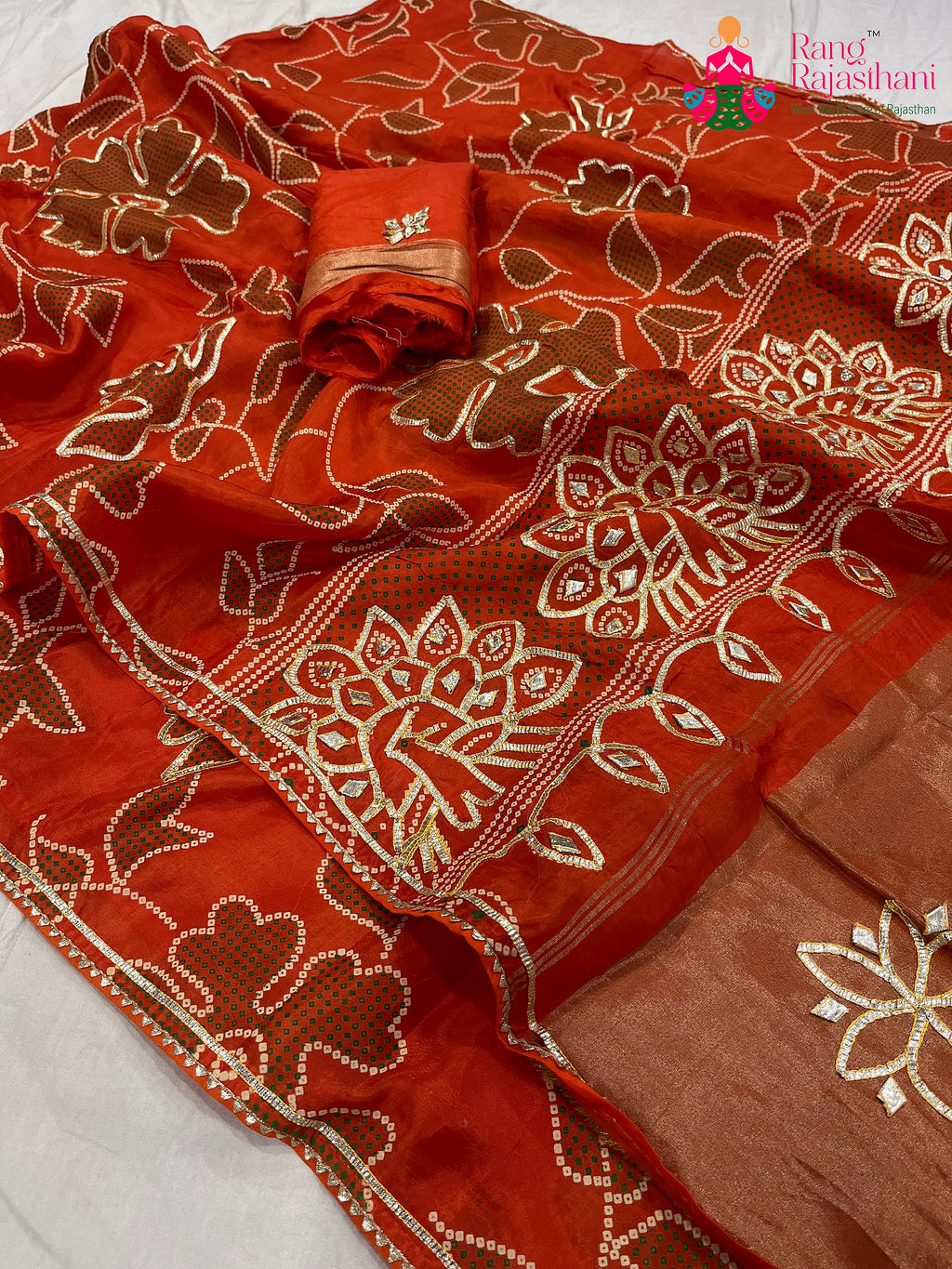 Orange Pure Russian Silk Gota Patti Work Saree : Festive Glow