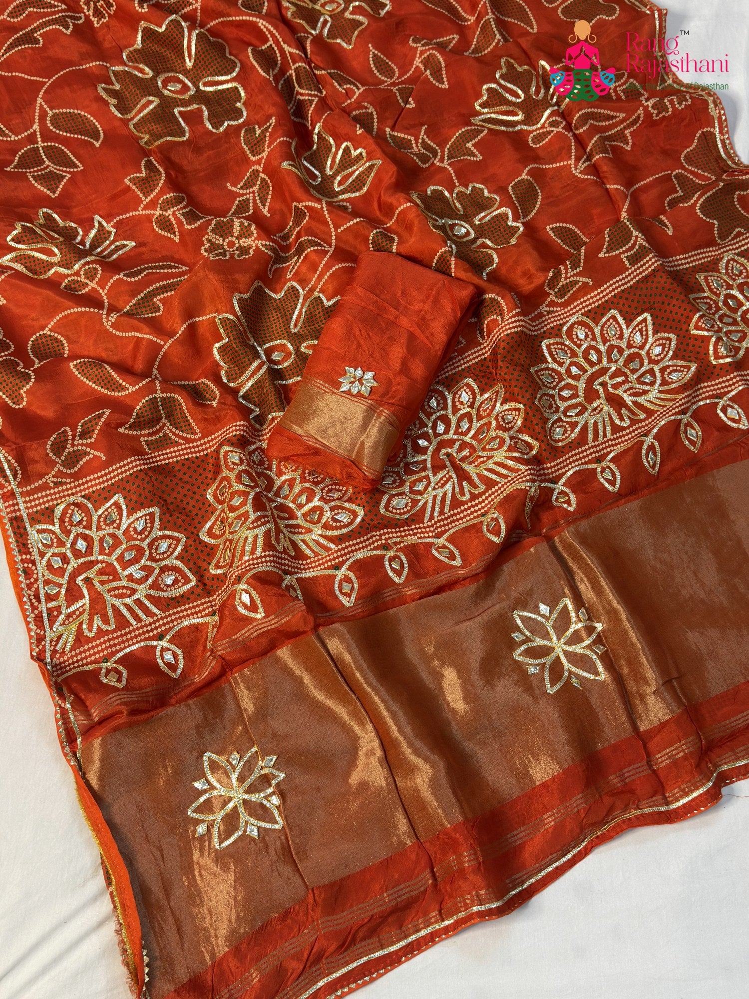 Orange Pure Russian Silk Bandhani Chunri Saree for Mehendi Ceremony | Premium Drape