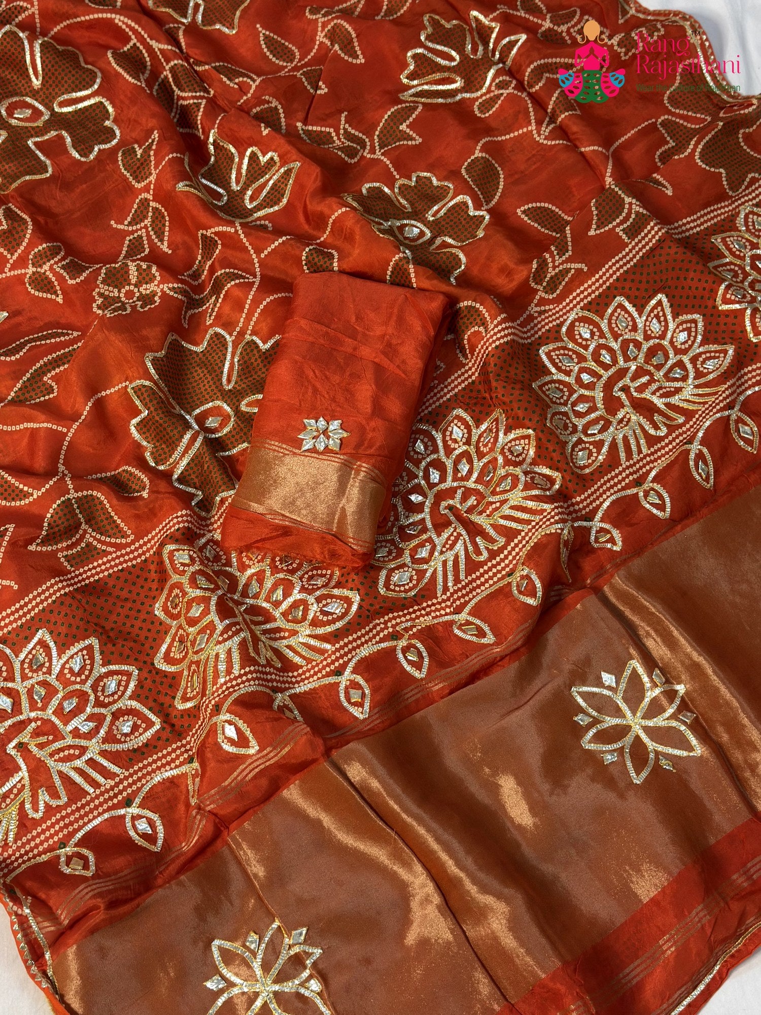 Orange Pure Russian Silk Bandhani Chunri Saree for Mehendi Ceremony | Premium Drape