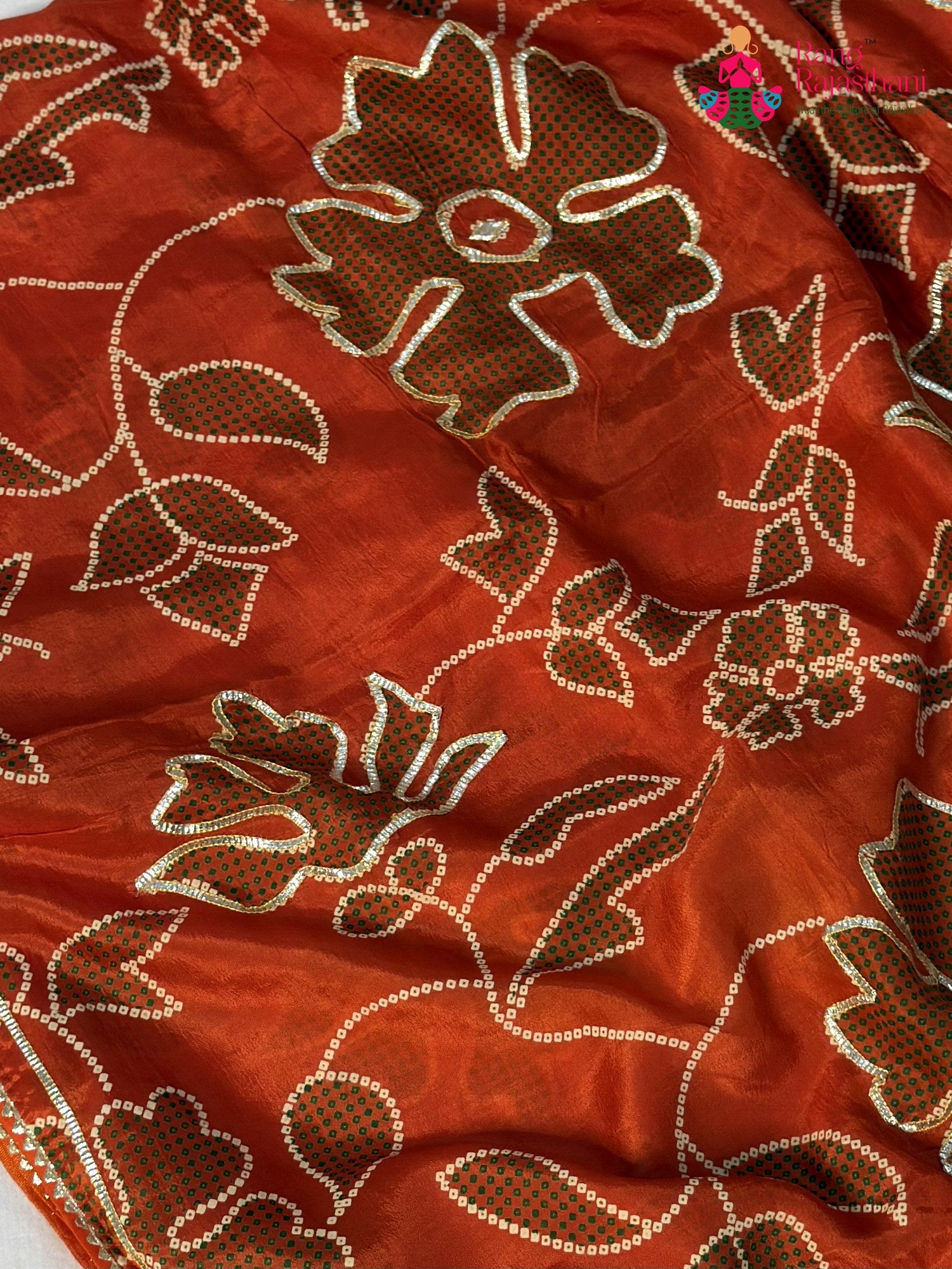 Orange Pure Russian Silk Bandhani Chunri Saree for Mehendi Ceremony | Premium Drape