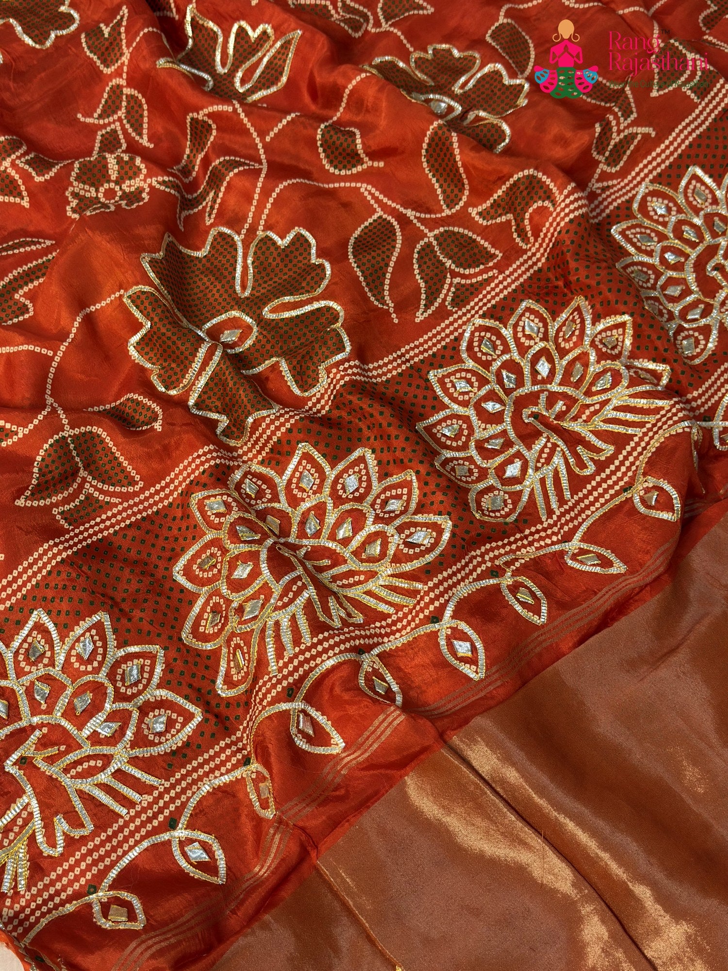Orange Pure Russian Silk Bandhani Chunri Saree for Mehendi Ceremony | Premium Drape