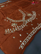 pallu detailing of orange pure upada silk gota patti blouse 3813