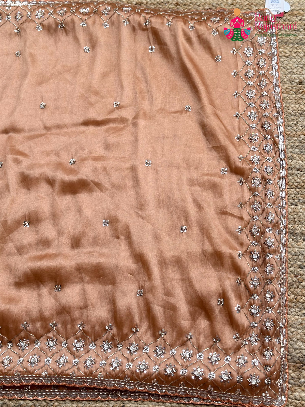 Orange Shimmer Tissue Hand Work Saree for Haldi Ceremony | Shop Online