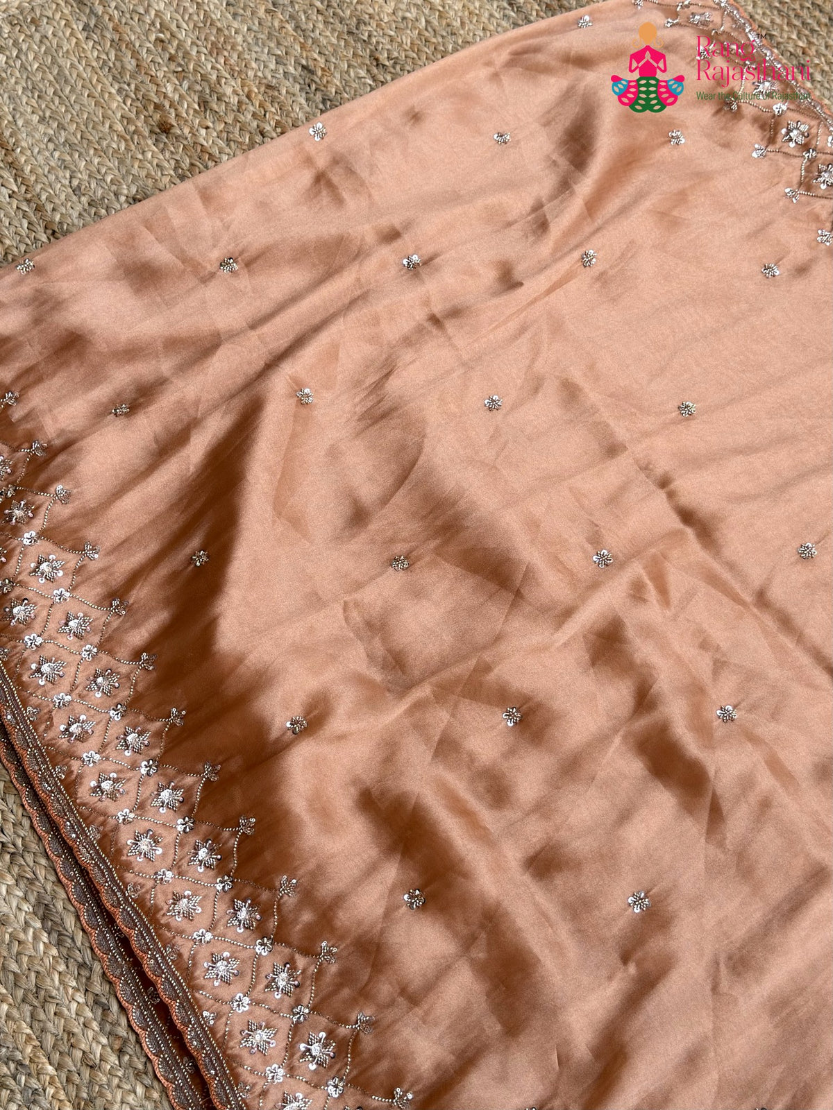 Orange Shimmer Tissue Hand Work Saree for Haldi Ceremony | Shop Online