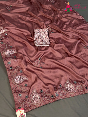 Orange Art Silk Swarovski Saree for Wedding Guest | Shop Online