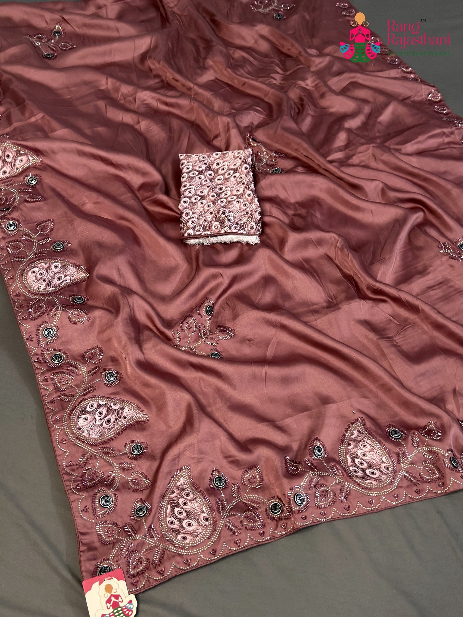 Orange Synthetic Swarovski Saree for Wedding Guest | Order Online
