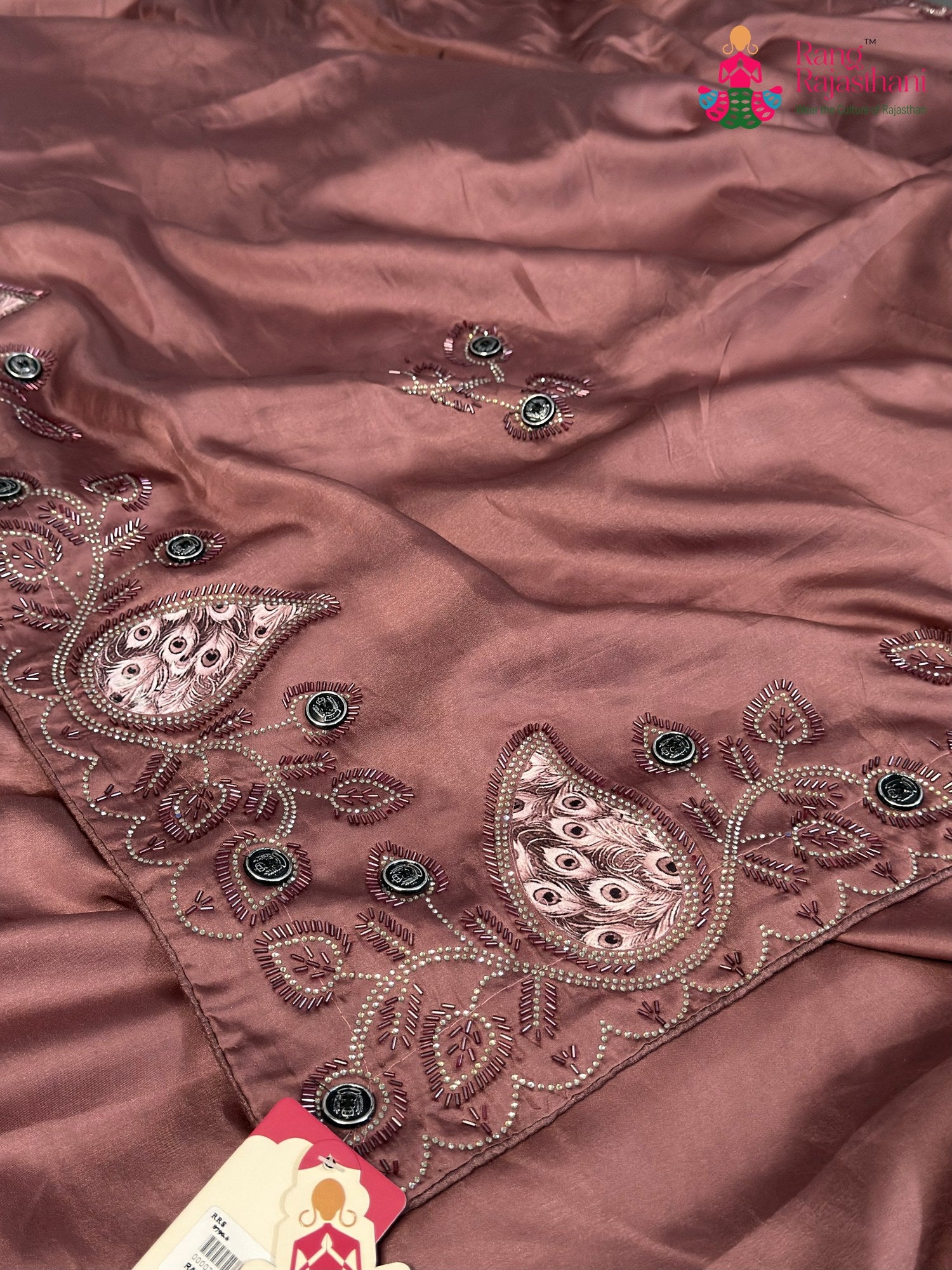 Orange Synthetic Swarovski Saree for Wedding Guest | Order Online