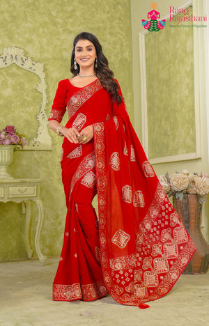 Red Chinnon Banarasi Zari Weave Saree for Bridal | Timeless Drape