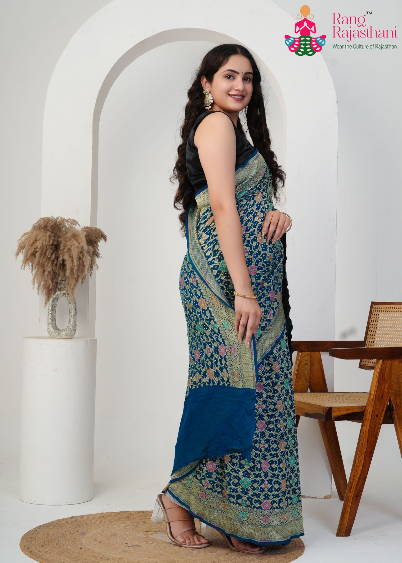 Mor Pitch Pure Khadi Georgette saree with Khaddi Work pallu detailing