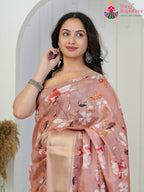 peach Imported saree with Printed close up detailing