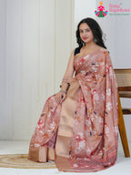 peach Imported saree with Printed pallu detailing