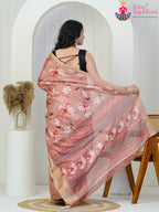 peach Imported saree with Printed back view