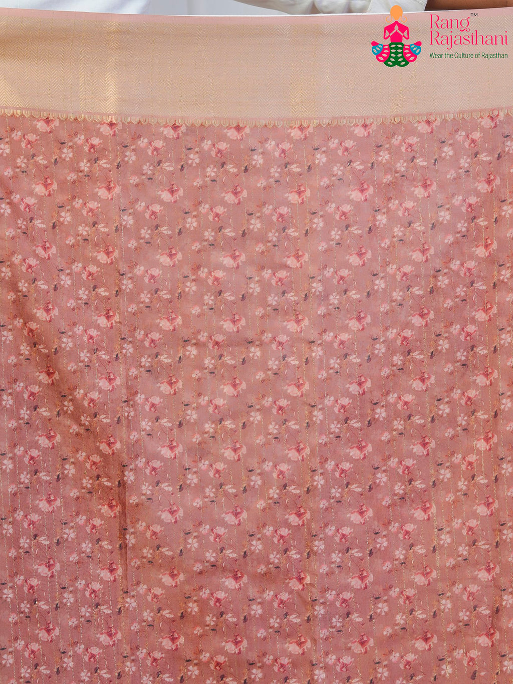 peach Imported saree with Printed pleats view