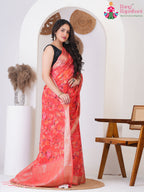 peach Imported saree with Printed side drape view
