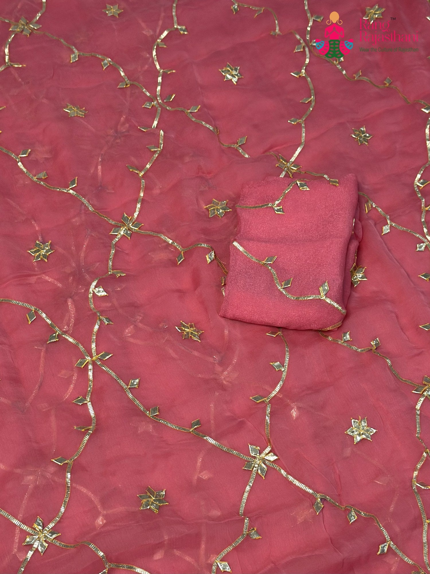 Peach Chiffon Gota Patti Saree for Raksha Bandhan | Authentic Weave