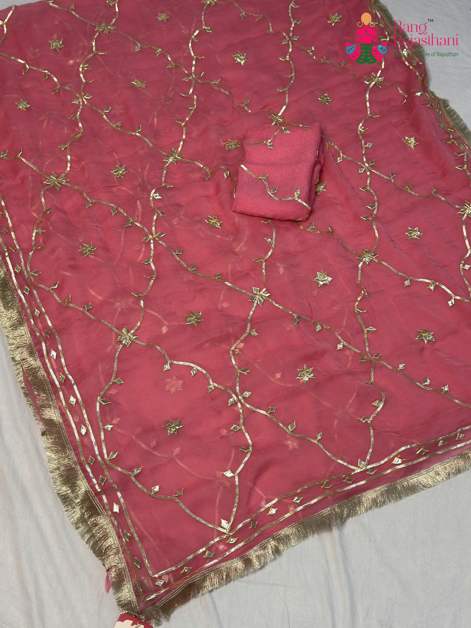 Peach Chiffon Gota Patti Saree for Raksha Bandhan | Authentic Weave