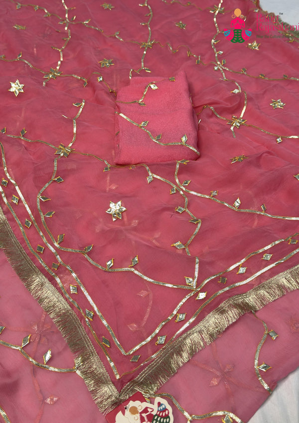 Peach Pure Chiffon Gota Patti Saree for Raksha Bandhan | Authentic Weave