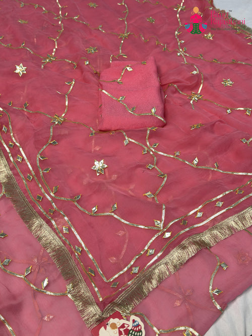 Peach Pure Chiffon Gota Patti Saree for Raksha Bandhan | Authentic Weave main-image