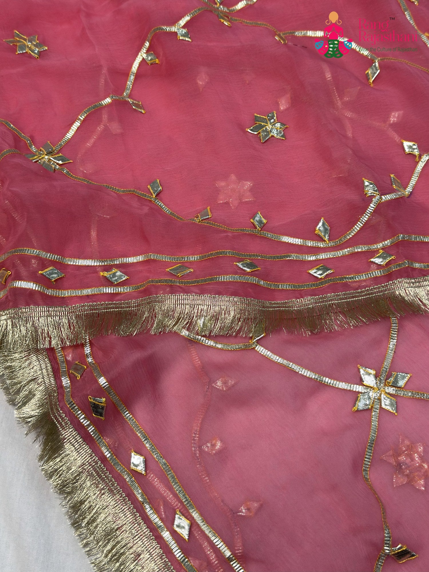 Peach Chiffon Gota Patti Saree for Raksha Bandhan | Authentic Weave