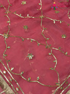 Peach Chiffon Gota Patti Saree for Raksha Bandhan | Authentic Weave