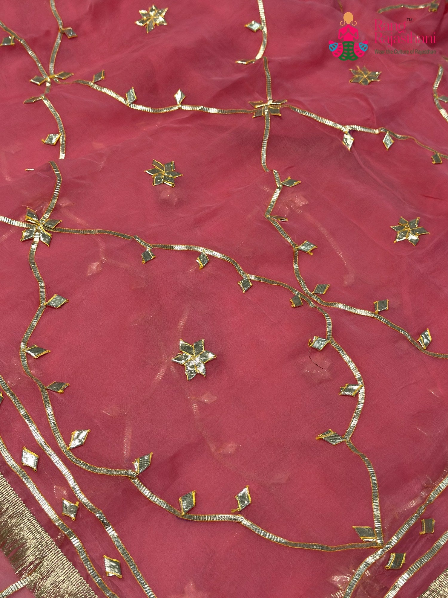Peach Chiffon Gota Patti Saree for Raksha Bandhan | Authentic Weave