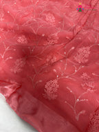 peach chiffon resham embroidery saree by Rang Rajasthani