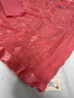 close up detailing of peach chiffon resham embroidery saree