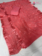 complete look of peach chiffon resham embroidery saree
