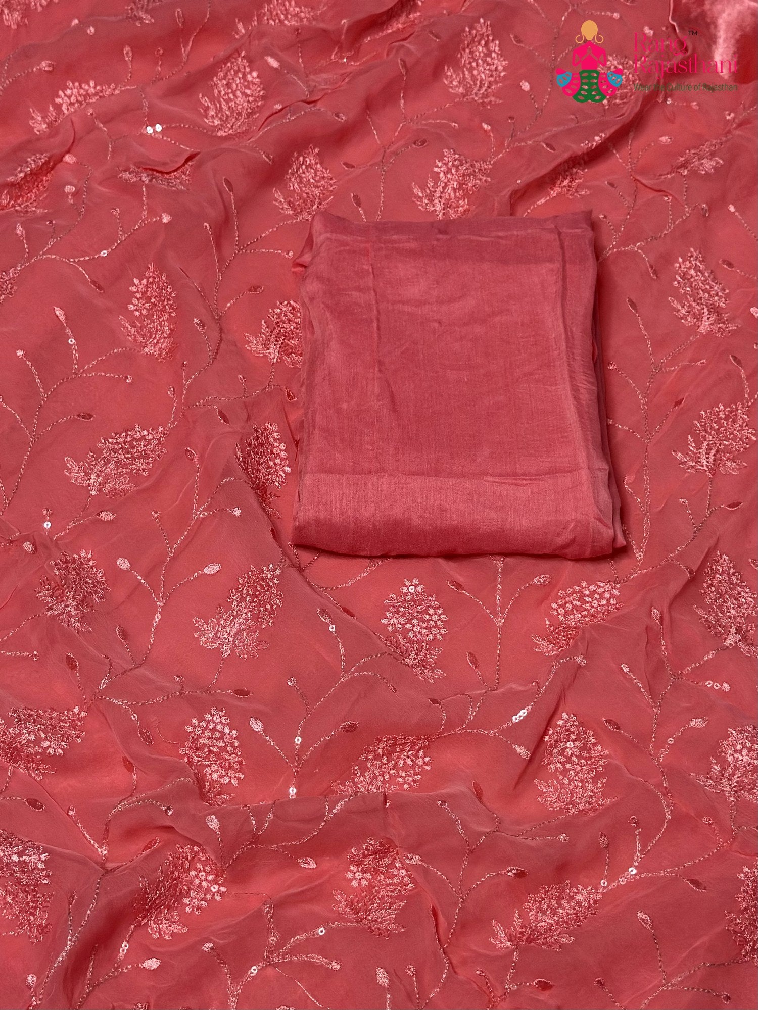 Peach Chiffon Resham Embroidery Saree for Festive Celebration | Traditional Pick