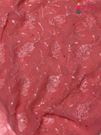 pallu detailing of peach chiffon resham embroidery saree