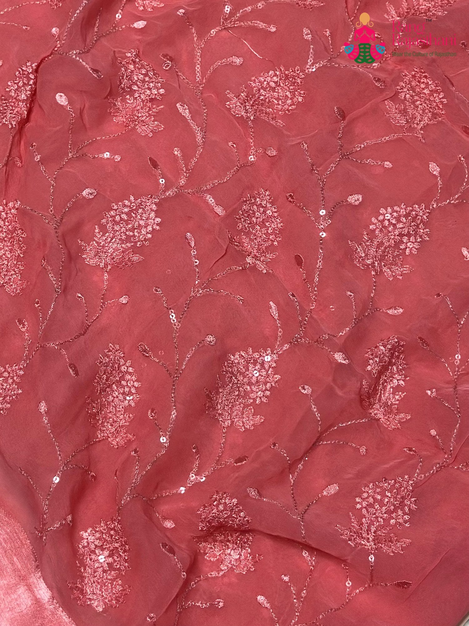 Peach Chiffon Resham Embroidery Saree for Festive Celebration | Traditional Pick