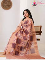 peach SyntheticSilk saree with Printed pallu detailing