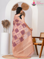 peach SyntheticSilk saree with Printed back view