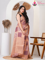 peach SyntheticSilk saree with Printed side drape view