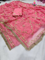 Peach Pure Chiffon Gota Patti Work Saree : Soft Charm