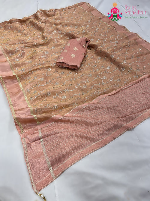 Peach Pure Tissue Silk Zari Embroidery Saree : Gentle Ease main-image