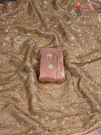 Peach Pure Tissue Silk Zari Embroidery Saree for Festive Celebration | Artisan Craft