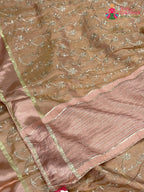 Peach Pure Tissue Silk Zari Embroidery Saree for Festive Celebration | Artisan Craft