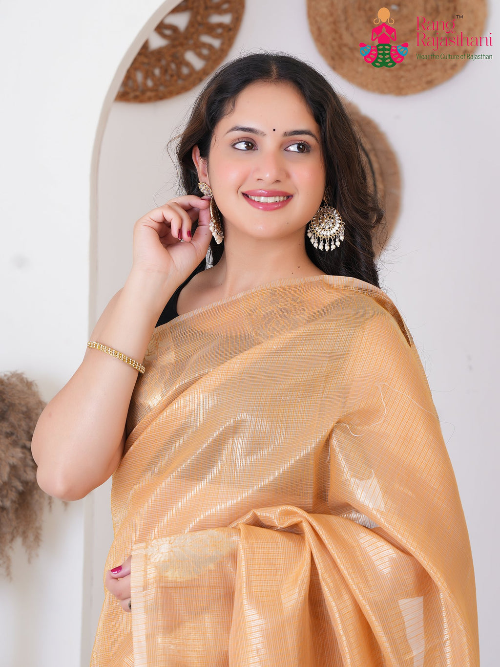 peach Kota Pure Silk saree with Printed close up detailing