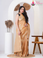 peach Kota Pure Silk saree with Printed side drape view