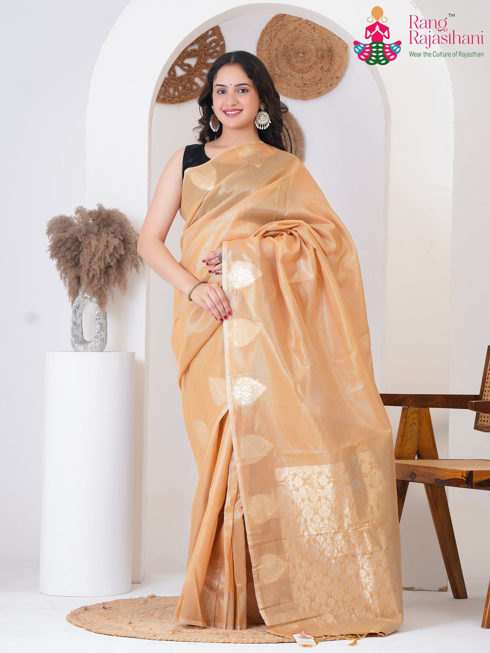 peach KotaPureSilk Party saree with Printed from Rang Rajasthani