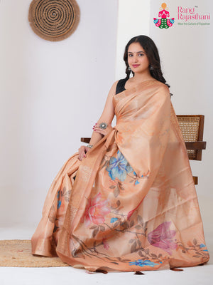 Peach Art Silk Printed Saree for Casual | Designer Pick