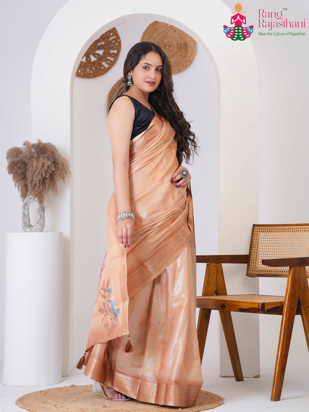 Wine Imported saree with Printed side drape view