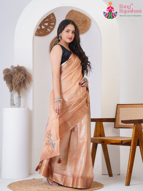 Wine Imported saree with Printed side drape view