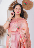 Pink Imported saree with Printed close up detailing