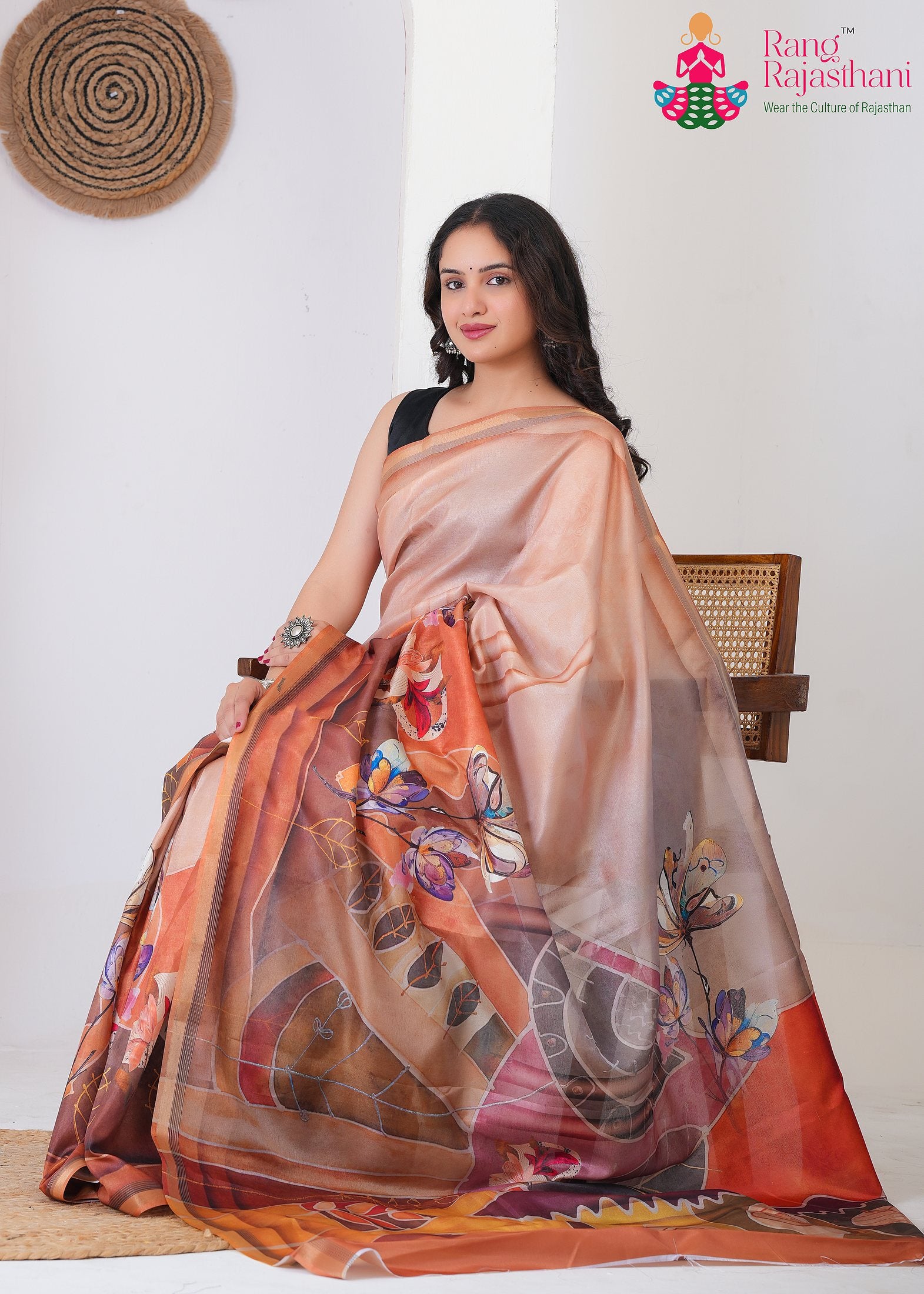 Peach Imported saree with Printed pallu detailing