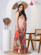 Peach Imported saree with Printed side drape view