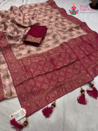 complete look of pink art silk meenakari zari saree 